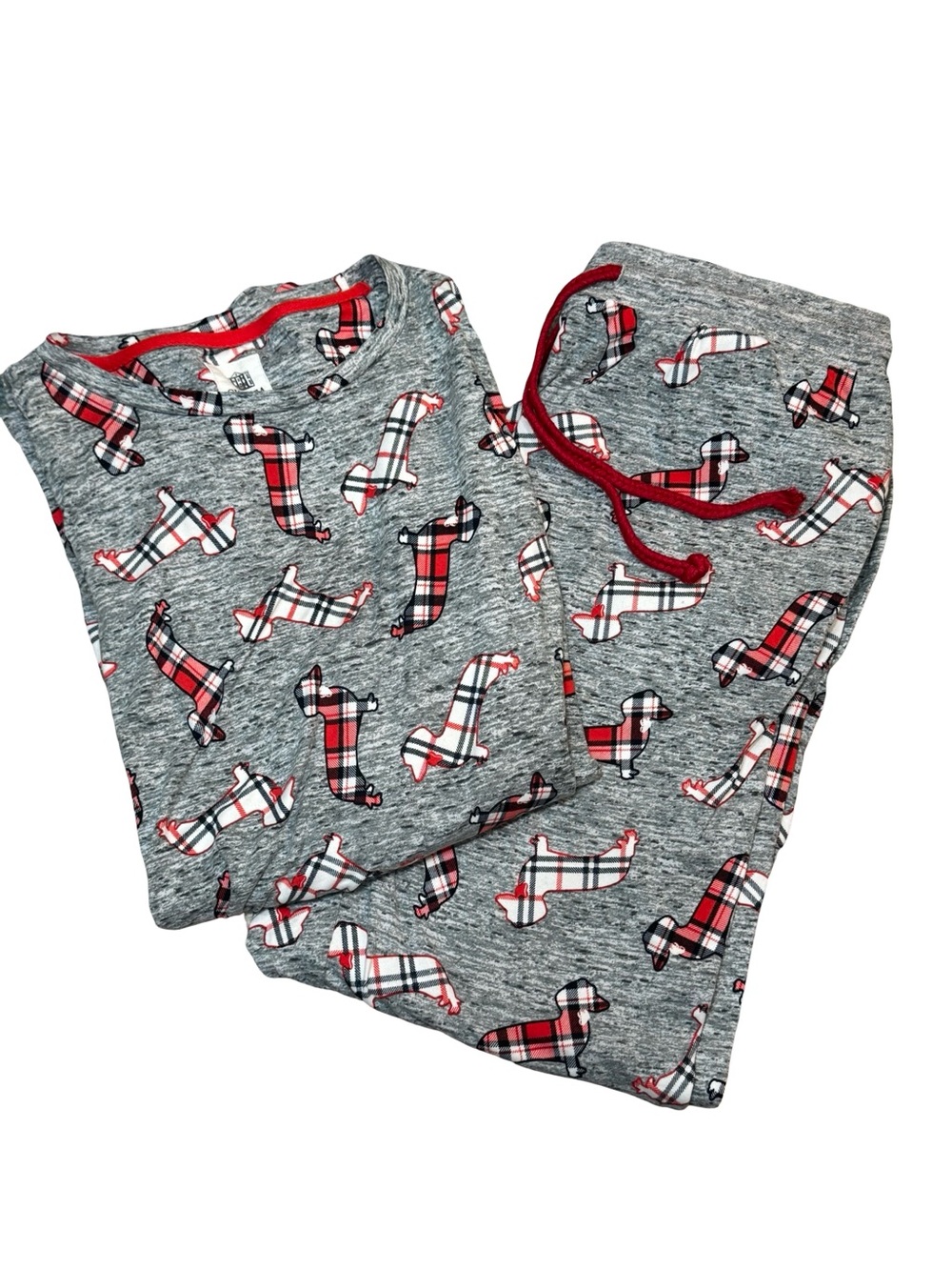 ▪️♥️🐶 ASOS Chelsea Peers Grey Plaid Dachshund Doxie Dog Pajama Set 🐶♥️▪️ - Picture 2 of 6